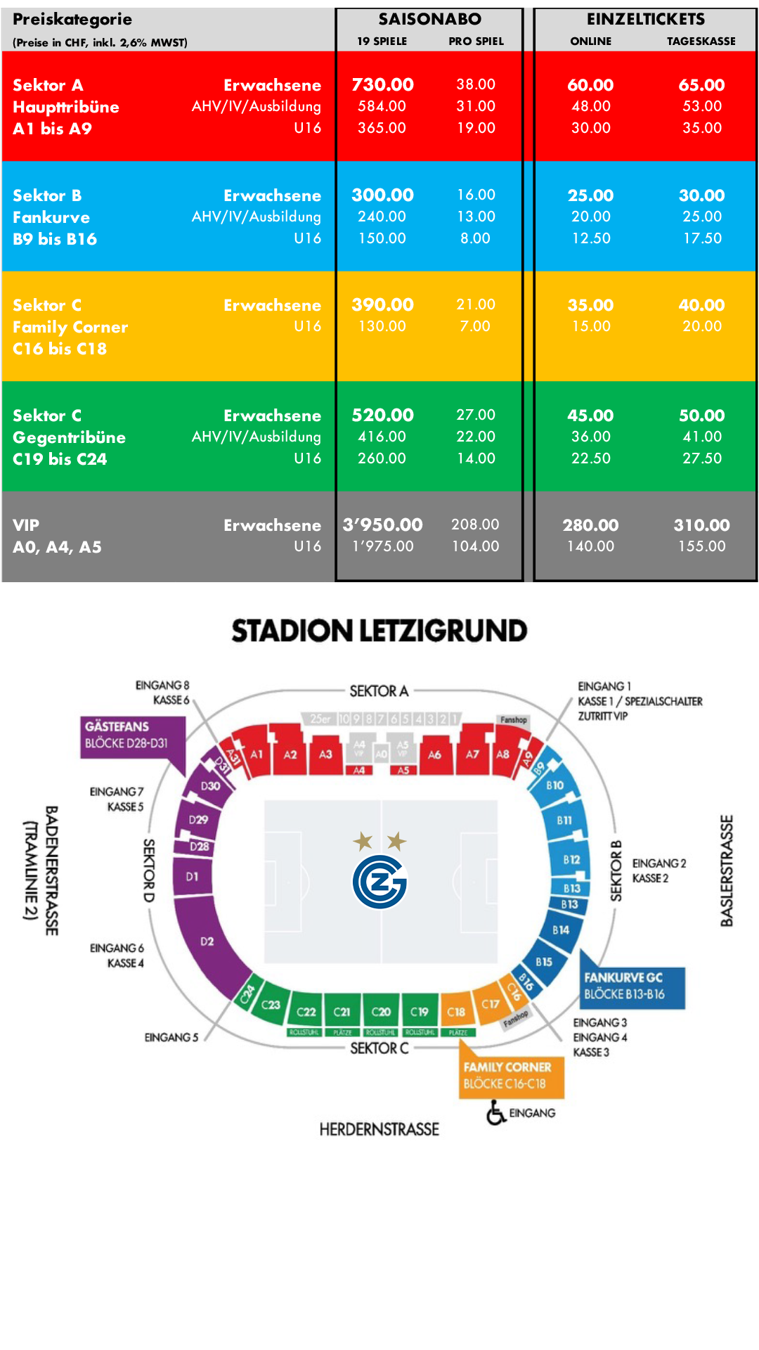 Preisliste Saisonabo Saison 2026/27 – Grasshopper Club Zürich